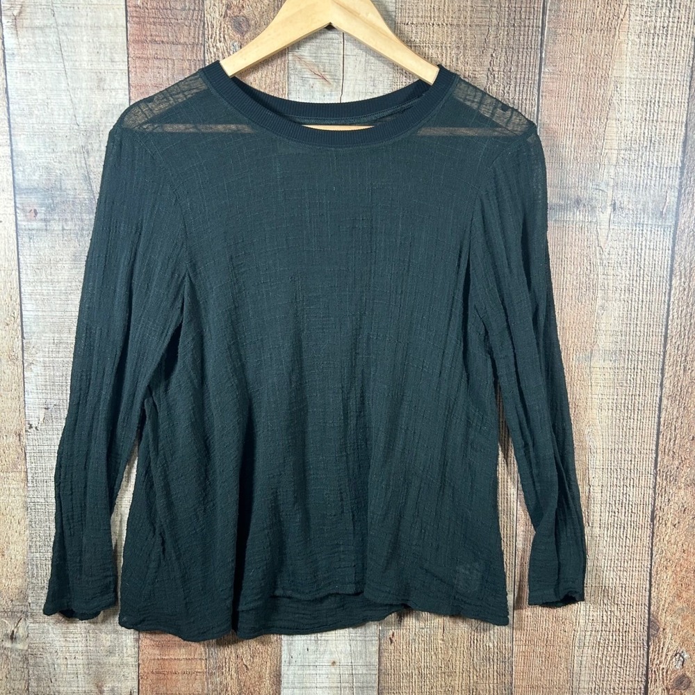 Enza Costa Sheer Cotton Gauze Long Sleeve Semi Sheer Back Pleat Top 0 XS Blouse